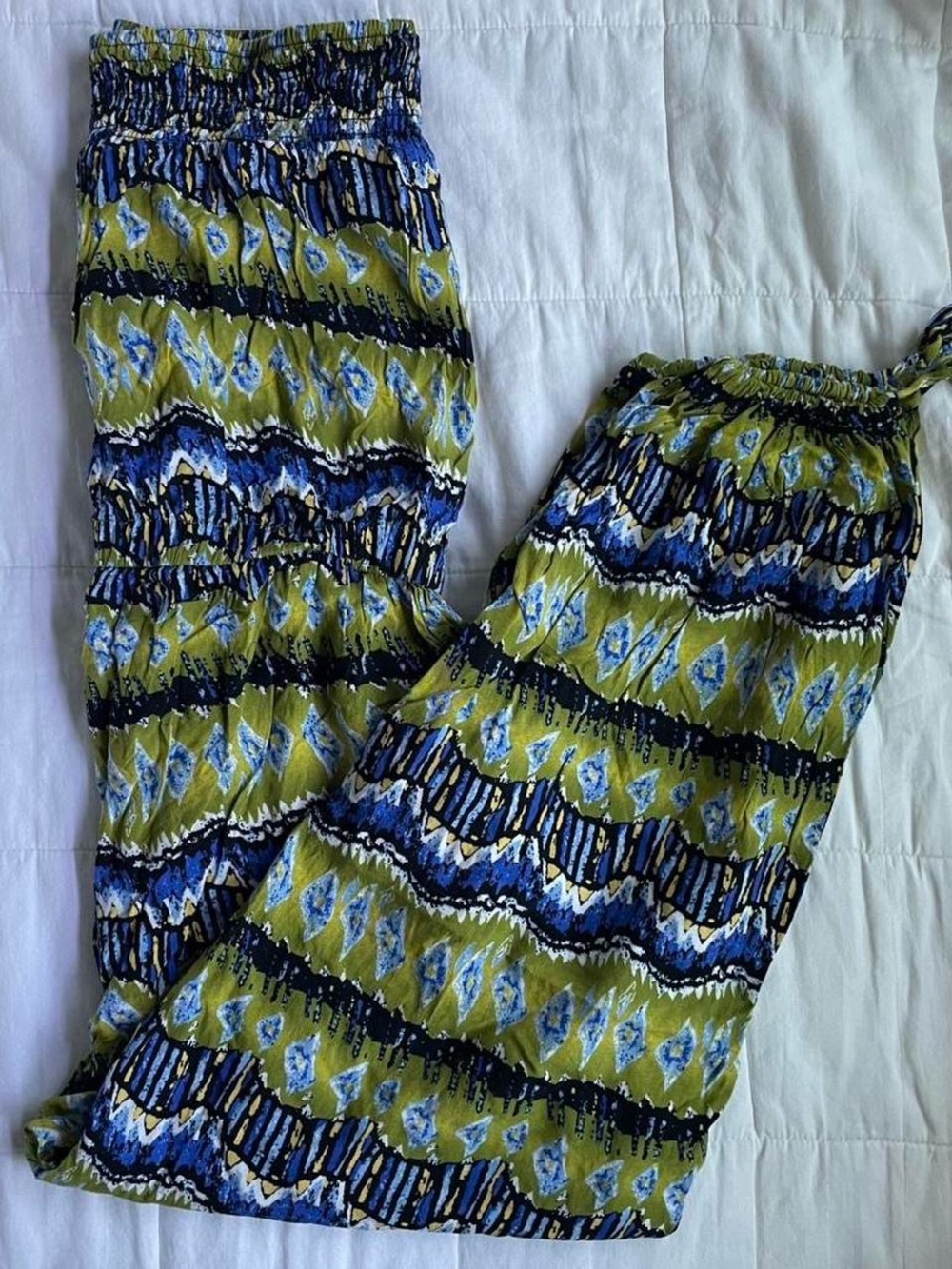 En Créme Green & Blue Geometric Strapless Jumpsuit - M